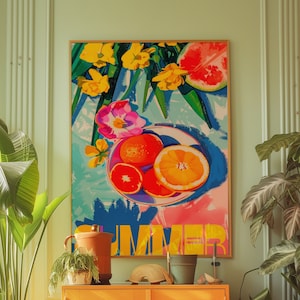 Verano Poster, 70er Jahre Wanddruck, Orange Wandkunst, Küchen Poster, Sommer Poster, Psychedelische Kunst, Retro Print, Trippy Art, Dopamin-Wanddekor