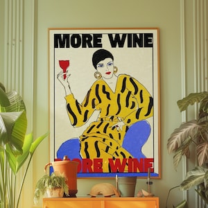 Más cartel de vino, cartel de los años 70, arte de pared roja, decoración de dopamina, decoración de pared de cocina, arte de pared psicodélico, impresión retro, cartel trippy, impresión de bar