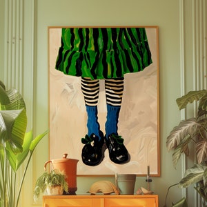 Cartel de dormitorio, arte de pared verde, estampado de rayas, cartel de zapatos, decoración de cocina, arte psicodélico, decoración de dopamina, arte ecléctico, cartel maximalista