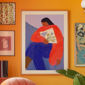 Line Art Woman Poster: 70s Retro Style Wall Print