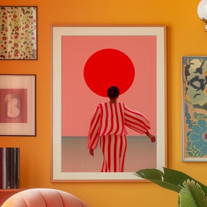 70s Retro Frau Print: Orange Sommer Wandkunst