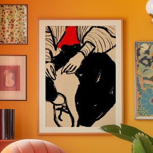 Black Line Art Print: 70s Retro Psychedelic Wall Decor