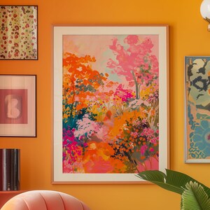 Décoration murale florale orange : impression psychédélique kitsch