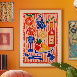 Retro Kitchen Still Life Art Print: Maximalist Dining Room Decor