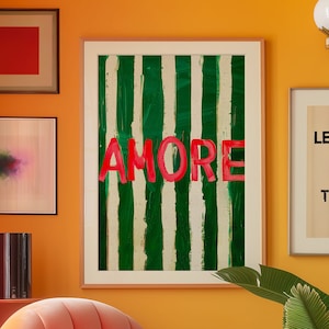Amore Poster, Green Wall Art, Stripe Print, Kitchen Wall Decor, Psychedelic Wall Art, Dopamine Decor, Eclectic Wall Art, Maximalist Poster