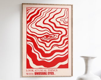 70s Psychedelic Art Print: Red Gradient Retro Wall Decor