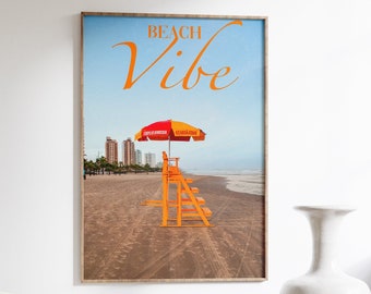 Beach Vibe Poster: Orange Lifeguard Chair Print