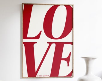 Red Love Poster: 70s Retro Wall Art Print