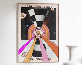 70er-Jahre-Wanddekoration, kosmischer Kunstdruck, psychedelische Wohndekoration, trippige Wandkunst, trendige Wandkunst, Affirmations-gedrucktes Poster, ästhetisches Poster