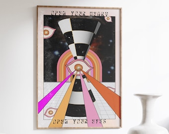 70s Psychedelic Art Print: Cosmic Trippy Home Decor