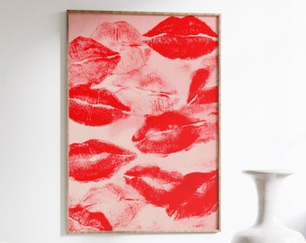 Red Lips Poster: 70s Retro Wall Art Print