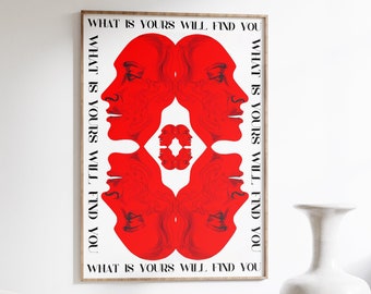 Minimalist Red Face Art Print: Modern Abstract Room Decor