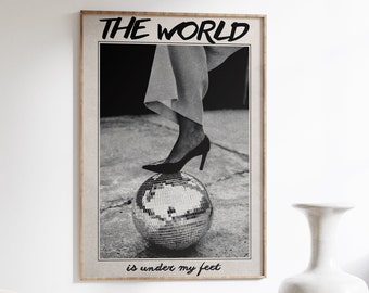 Disco Ball Heels Art Print: Retro Black and White Poster