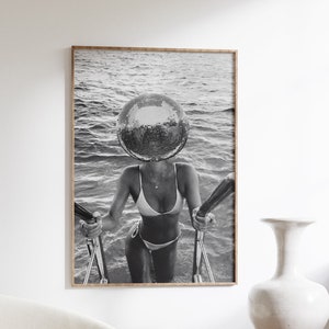 Disco Ball Woman Art Print: 70s Retro Poster