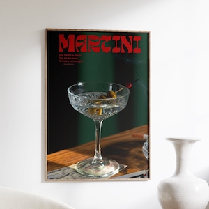 Póster de martini, impresión de pared de los años 70, arte de pared rojo, decoración de pared de cocina, póster de casa de verano, arte de pared psicodélico, impresión retro, arte de pared psicodélico