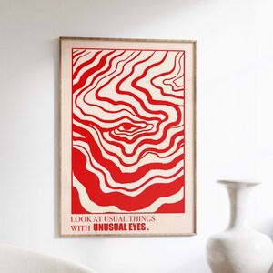 Arte de pared de los años 70, arte psicodélico, póster retro, póster Y2K, arte de pared de moda, arte psicodélico, arte de pared retro, póster degradado, impresión de arte rojo