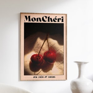 Cartel de cereza, cartel retro, arte de pared de los años 70, cartel psicodélico, arte de pared roja, estampado de cereza, impresión estética, impresión de moda, decoración de pared de cocina