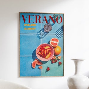 Póster de Verano, impresión de pared de los años 70, arte de pared naranja, póster de cocina, póster de casa de verano, arte psicodélico, impresión retro, arte psicodélico, impresión preppy