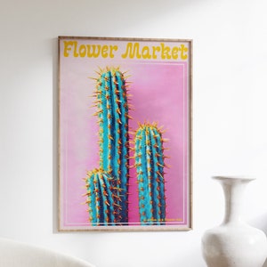 Kaktus Poster, Retro Wandkunst, 70er Jahre Psychedelischer Druck, Funky Wanddekor, Kaktus Wandkunst, ästhetischer Druck, trendige Wandkunst, Vintage Dekoration