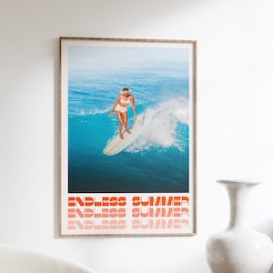 Póster de verano, póster de los años 70, arte mural rojo, arte mural moderno, póster de surf, póster vintage, arte mural psicodélico, impresión retro, póster psicodélico