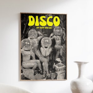 Cartel de fiesta, arte de pared de los años 70, arte de pared negro, impresión de bola de discoteca, cartel psicodélico, cartel vintage, arte psicodélico, cartel retro, arte trippy