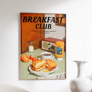 Cartel del club de desayuno, impresión de pared de los años 70, arte de pared naranja, cartel de cocina, cartel de la casa de verano, arte de pared psicodélico, impresión retro, arte trippy