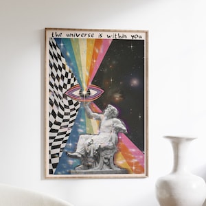 Retro Wand Kunst, 70er Jahre Dekor, 60er Jahre Kunst, Psychedelisches Poster, Vintage Wandbehang, Spiritueller Druck, Buntes Wanddekor, Cosmischer Kunstdruck