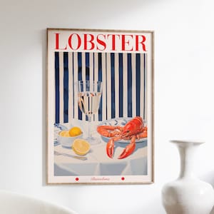 Lobster Poster, 70s Poster, Food Print, Red Wall Art, Kitchen Wall Art, Summer House Poster, Psychedelic Art, Trendy Retro Print, Trippy Art