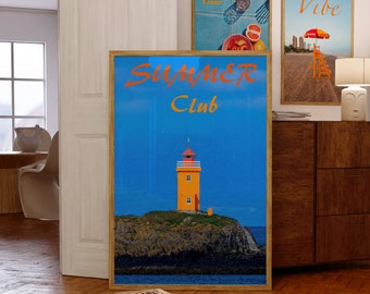 Lighthouse Summer Poster: 70s Retro Wall Art (Digital Download)