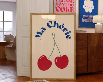 Retro Cherry &#39;Ma Chérie&#39; Poster: 70s Funky Wall Art (Digital Download)