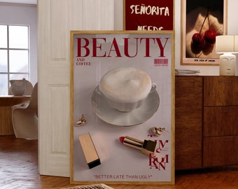Beauty Magazine Coffee Poster: 70s Retro Red Wall Art (Digital Download)