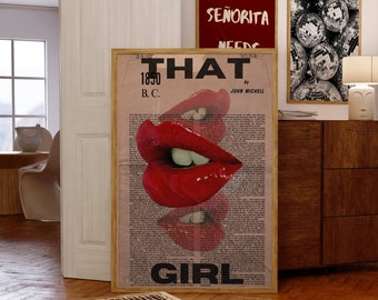 Vintage Magazine Lips Poster: 70s Retro Red Wall Art (Digital Download)