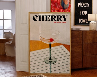 Cherry Poster, Retro Wall Art, 70s Psychedelic Print, Funky Wall Decor, Cherry Wall Art, Preppy Print, Trendy Wall Art, Vintage Decor