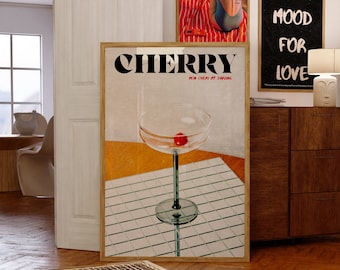 Retro Cherry Cocktail Poster: 70s Funky Kitchen Wall Art (Digital Download)