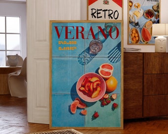Verano Poster, 70s Wall Print, Orange Wall Art, Kitchen Poster, Summer House Poster, Psychedelic Art, Retro Print, Trippy Art, Preppy Print