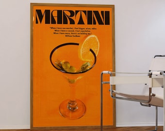 Martini Print: 70s Retro Orange Bar Wall Art