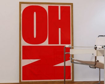 Oh No Red Typography Art Print: 70s Psychedelic Wall Decor