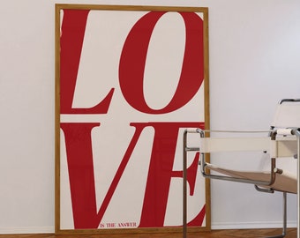 Red 'Love' 70s Style Poster: Retro Wall Art (Digital Download)