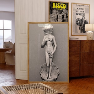 Cartel de fiesta, arte de pared de los años 70, arte de pared negro, impresión de bola de discoteca, cartel psicodélico, cartel vintage, arte psicodélico, cartel retro, arte trippy