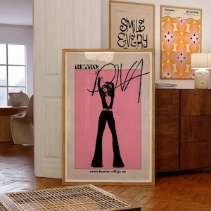 Retro Diva Poster, Pink Wandkunst, 70er Jahre Psychedelisch, Funky Wanddekor, Y2k Digitaldruck, Ästhetische Kunst, 70er Retro Druck, 60er Vintage Deko