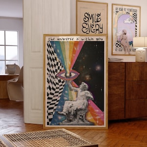 Arte de pared retro, Arte de pared de los 70, Impresión de los años 60, Póster psicodélico, Cuelgue de pared vintage, Impresión espiritual, Decoración de pared colorida, Impresión de arte cósmico