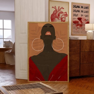 Psychedelic Art, Black Woman Poster, Black Woman Art, African American Art, Black Girl Print, Modern Wall Art, Trendy Poster, Boho Wall Art