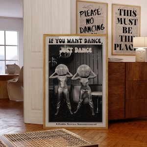 Póster de fiesta, arte de los años 70, arte de pared negro, impresión de bola de discoteca, póster psicodélico, póster vintage, impresión de periódico antiguo, póster retro, arte psicodélico
