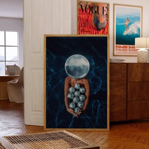 Impresión de bola de discoteca, arte de pared preppy, impresión de fiesta de moda, arte de pared femenino, cartel psicodélico, arte de pared retro, cartel trippy, arte de pared de los años 70