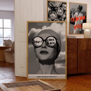 Cartel de afirmación, impresión de los años 70, arte de pared negro, cartel de mujer de moda, arte preppy, decoración de la pared del dormitorio, arte psicodélico, impresión retro, arte trippy