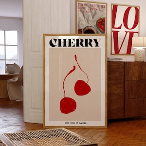 Cherry Poster, Retro Print, 70s Poster, Psychedelic Art, Kitchen Wall Decor, Cherry Wall Art, Aesthetic Print, Trendy Print, Trippy Poster