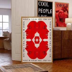 Cartel de afirmación, impresión de pared de los años 70, arte de pared roja, cartel de periódico, impresión de pared espiritual, arte de pared psicodélico, impresión retro, arte de pared trippy