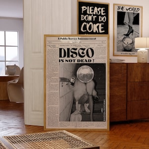 Cartel de fiesta, arte de los años 70, arte de pared negro, impresión de bola de discoteca, cartel psicodélico, cartel vintage, arte de pared psicodélico, cartel retro, arte trippy
