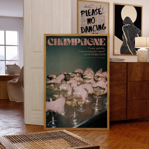 Cartel de champán, impresión de pared de los años 70, arte de pared rosa, decoración de cocina, cartel de bar, arte de pared psicodélico, impresión retro, arte de pared trippy, arte preppy