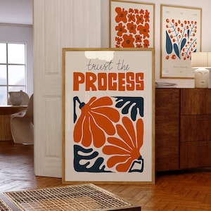 Trust The Process Print, Trendige Wandkunst, Retro Blumen Poster, Retro Wandkunst, druckbare Wandkunst, herunterladbarer Druck, 70er Jahre Blumen Wandkunst